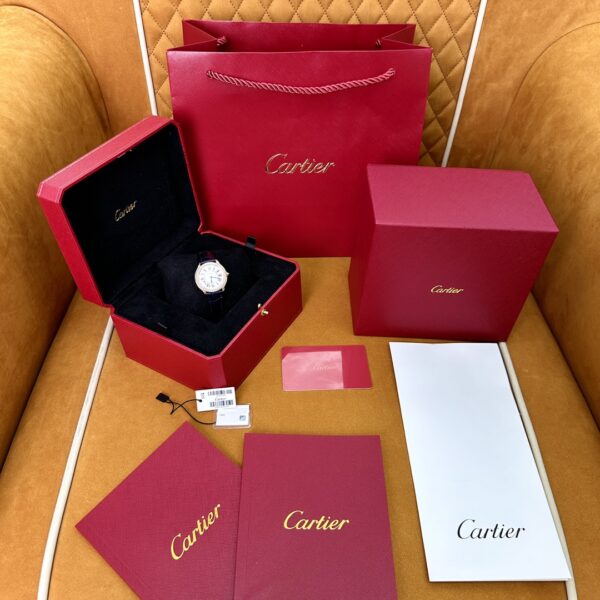 1 Cartier London WJRN0009 (Stainless Steel, Blue Sapphire, Silver Dial, Navy Blue Alligator Leather Strap)