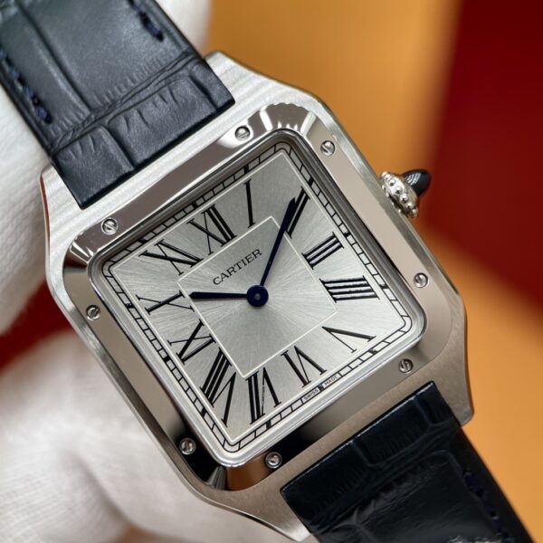 Cartier Santos Series WSSA0022 (Large Size, Stainless Steel with Blue Crocodile Leather Strap)