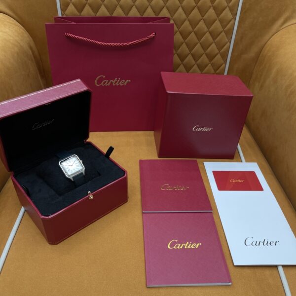 Cartier Santos Series WSSA0022 (Large Size, Stainless Steel with Blue Crocodile Leather Strap)