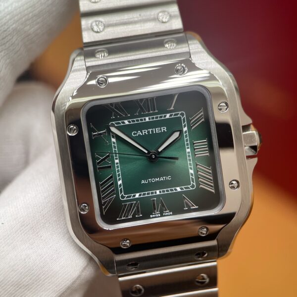 Cartier Santos Series WSSA0061 (Medium Size, Stainless Steel, Smoky Green Dial)