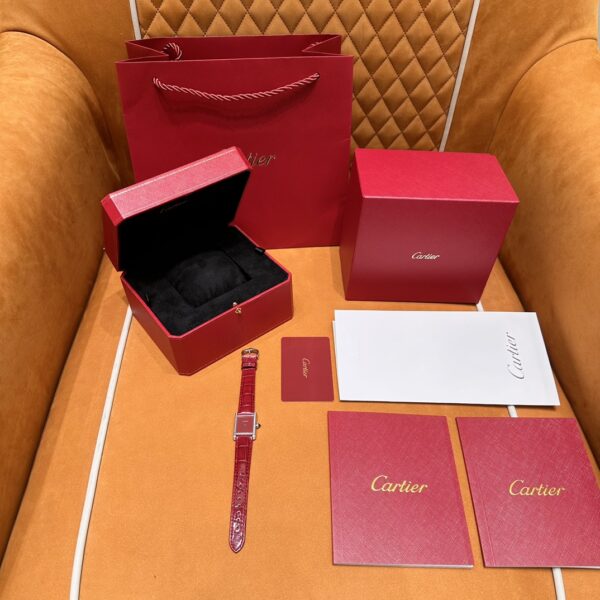 Cartier Tank Series W4TA0022 (Small Size, Red Dial, Red Crocodile Leather Strap, 40 Diamonds)