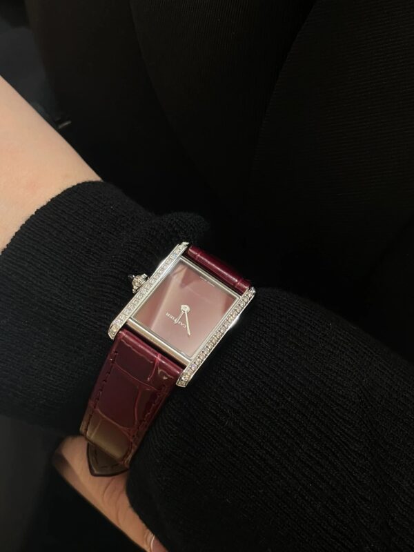 Cartier Tank Series W4TA0022 (Small Size, Red Dial, Red Crocodile Leather Strap, 40 Diamonds)