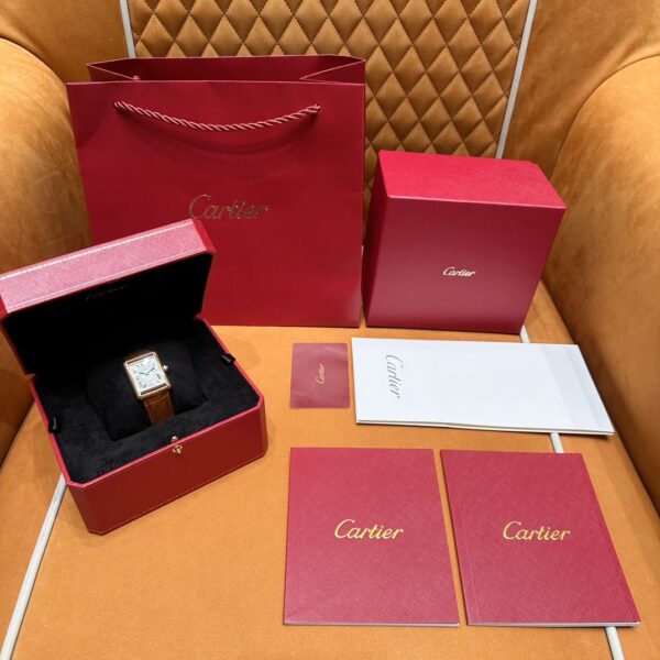 Cartier Tank Series W1529756 (Small Size, 18K Gold, Pearl Silver Dial, Brown Crocodile Leather Strap)
