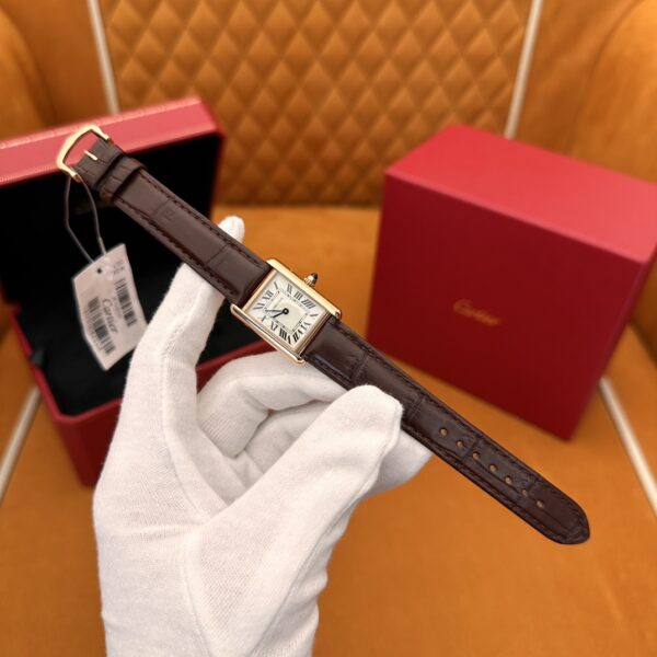 Cartier Tank Series W1529856 (Small, Stainless Steel, Pearl Silver Dial, Brown Crocodile Leather Strap)