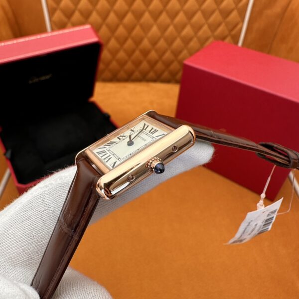 Cartier Tank Series W1529856 (Small, Stainless Steel, Pearl Silver Dial, Brown Crocodile Leather Strap)