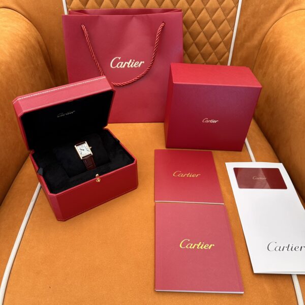 Cartier Tank Series W1529856 (Small, Stainless Steel, Pearl Silver Dial, Brown Crocodile Leather Strap)