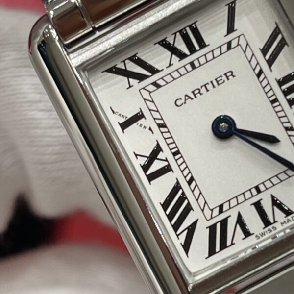Cartier Tank Series WSTA0051 (Small, Stainless Steel, Pearl Silver Dial, Metal Strap)