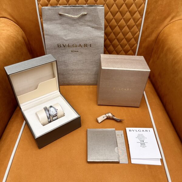 Bvlgari Serpenti Series 101816 SP35C6SDS.1T (White, Stainless Steel, Pink Spinel Crown, Diamond Bezel, Swiss Quartz Movement)