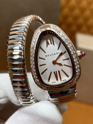Bvlgari Serpenti Series 102237 SP35C6SPGD.1T (White, Rose Gold, Diamond-Studded, Pink Sapphire Crown, Swiss Quartz Movement)