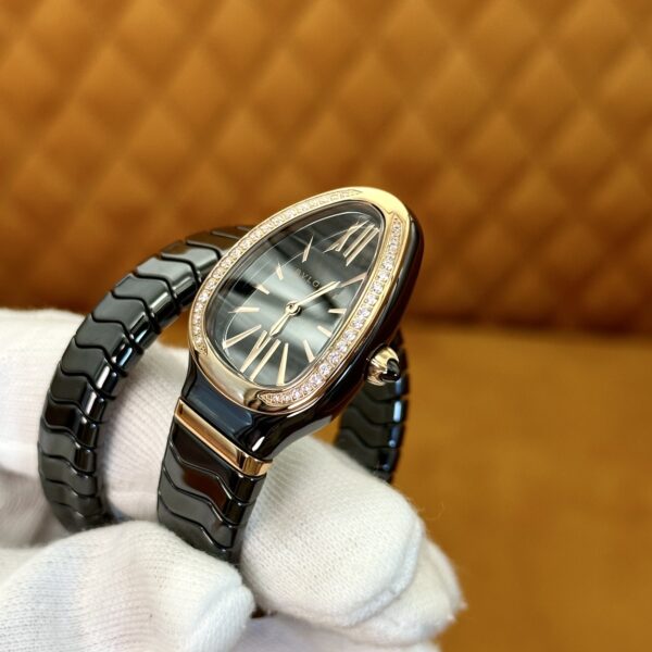 1 Bvlgari Serpenti Series 102532 (Black, Rose Gold, Ceramic Strap, Diamond-Studded, Pink Ceramic Crown, Swiss Quartz Movement)