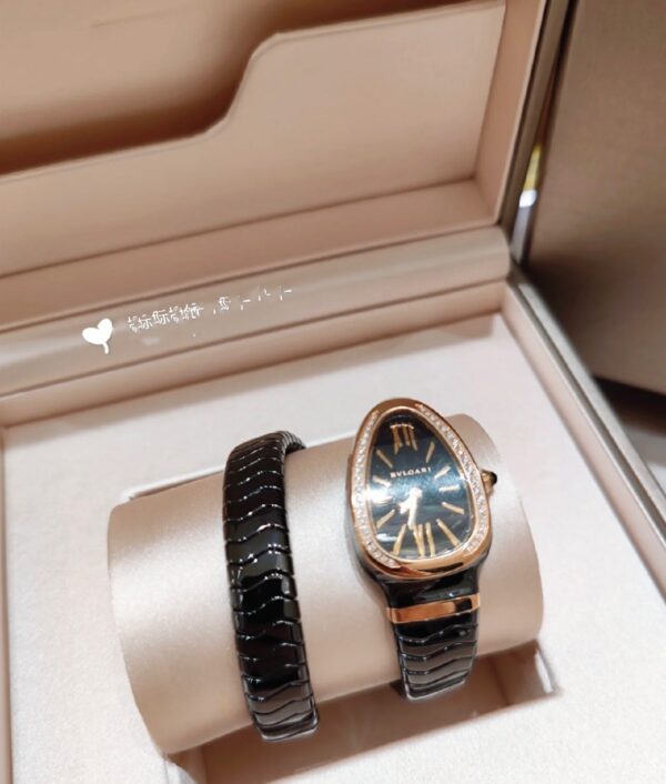 Bvlgari Serpenti 102532 (Black Dial, Rose Gold & Diamond Accents, 35mm)