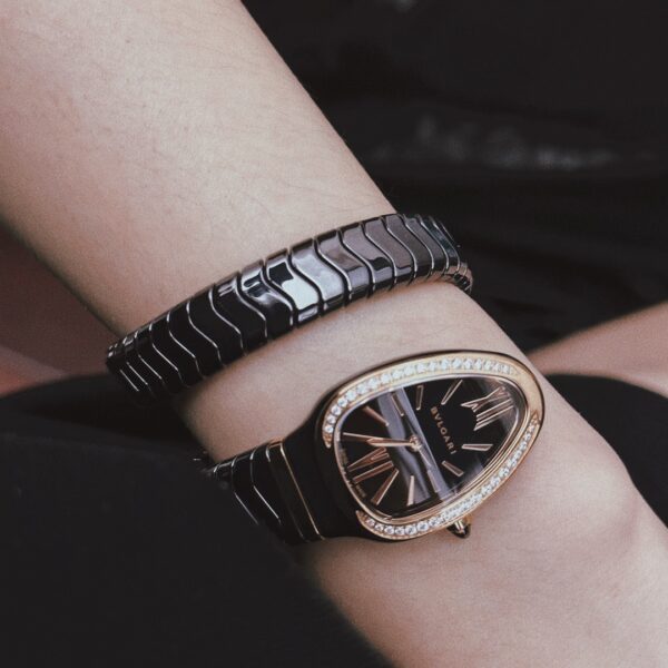 Bvlgari Serpenti 102532 (Black Dial, Rose Gold & Diamond Accents, 35mm)