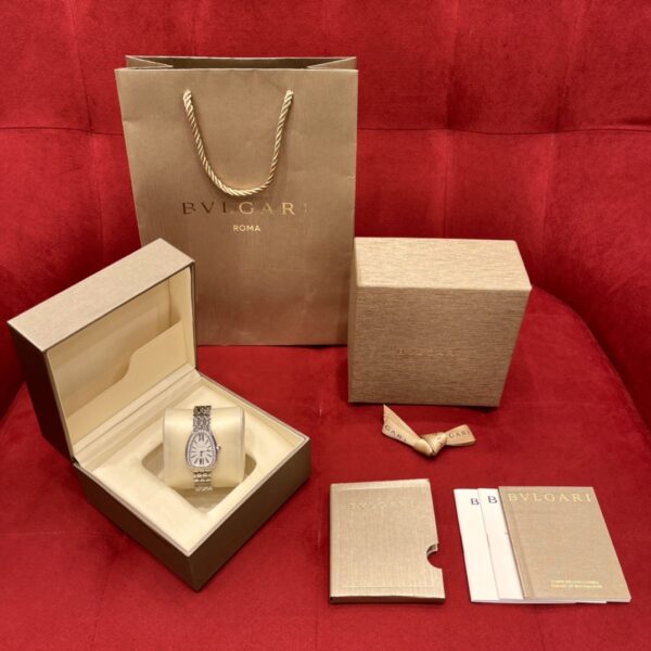 BVLGARI SERPENTI Series 103361 (Silver, Stainless Steel, Diamond-Set Logo, Opal Dial, Natural Purple-Red Gem Crown, Swiss Quartz Movement)