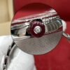 BVLGARI LVCEA Series 102196 (28mm, Stainless Steel, White Mother-of-Pearl Dial, Diamond Hour Markers, Red Cabochon Gem Crown, Swiss Quartz Movement)