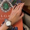 BVLGARI LVCEA Series 102196 (28mm, Stainless Steel, White Mother-of-Pearl Dial, Diamond Hour Markers, Red Cabochon Gem Crown, Swiss Quartz Movement)
