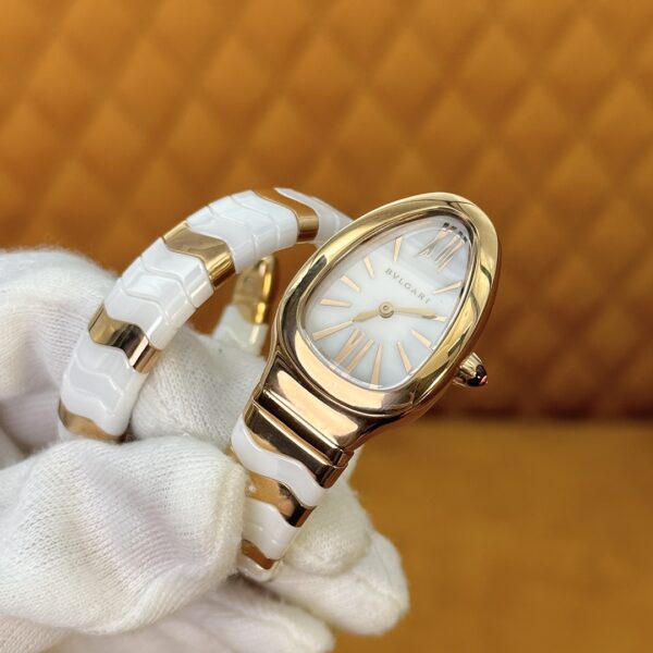 BVLGARI Serpenti 27HF00 (White Dial, Rose Gold & Ceramic)