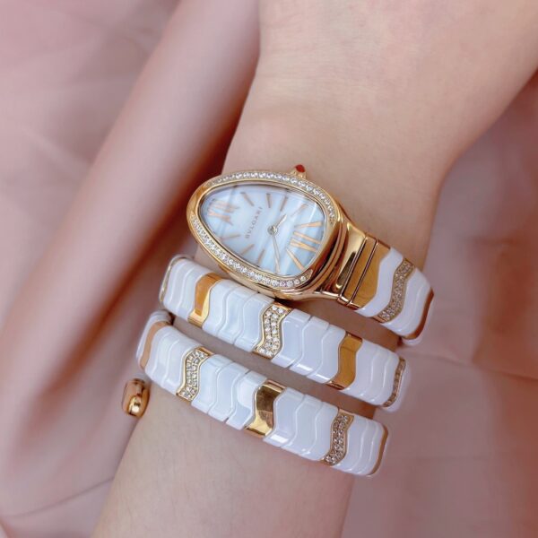 BVLGARI Serpenti 33HF00 (White Dial, Rose Gold & Ceramic)