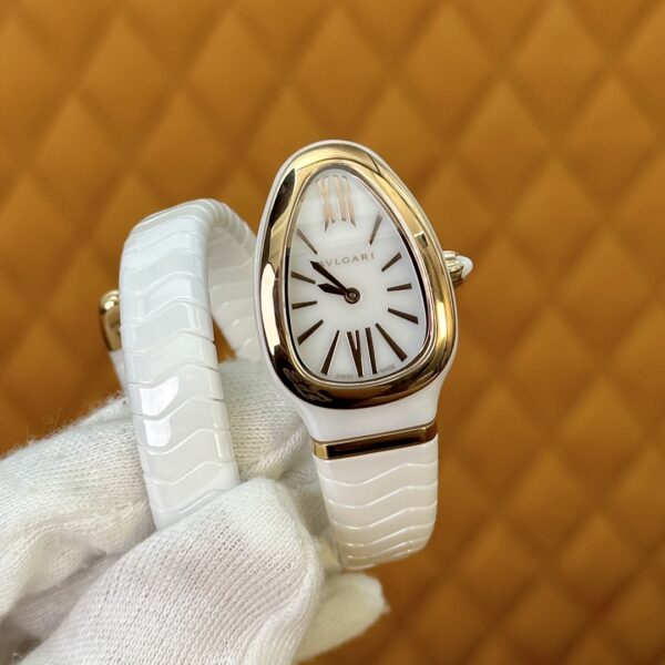 1 BVLGARI Serpenti 27HF00 (White Dial, Rose Gold & Ceramic 35mm)