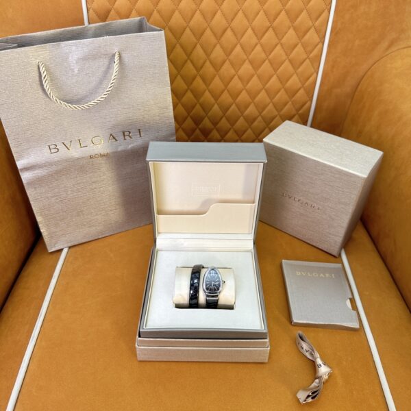 1 BVLGARI Serpenti 28HF00 (Black Dial, Steel & Ceramic Diamond-Set Silver Bezel)