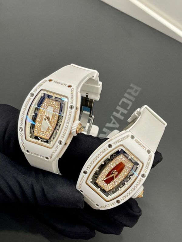 1 Richard Mille RM07-01 (White Ceramic, Red Bezel with Diamonds)