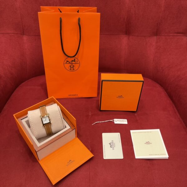 Hermès Heure H Watch (White Dial, Gold Brown Epsom Calf Leather Strap)