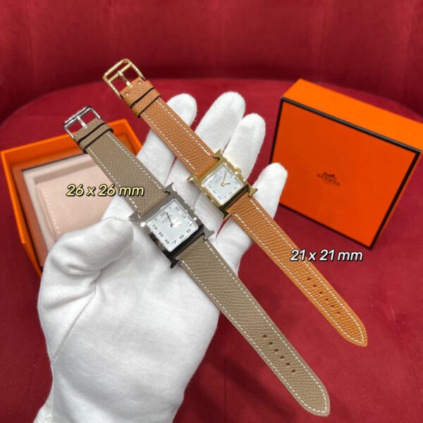 Hermès Heure H Watch (White Dial, Gold Brown Epsom Calf Leather Strap)