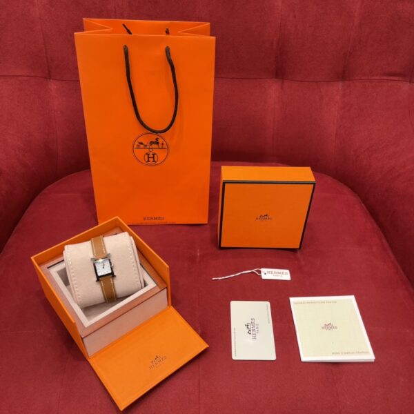 Hermès Heure H Watch (White Dial, Gold Brown Epsom Calf Leather Strap)