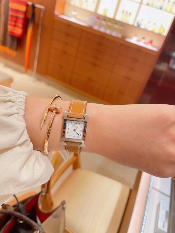 Hermès Heure H Watch (White Dial, Gold Brown Epsom Calf Leather Strap)