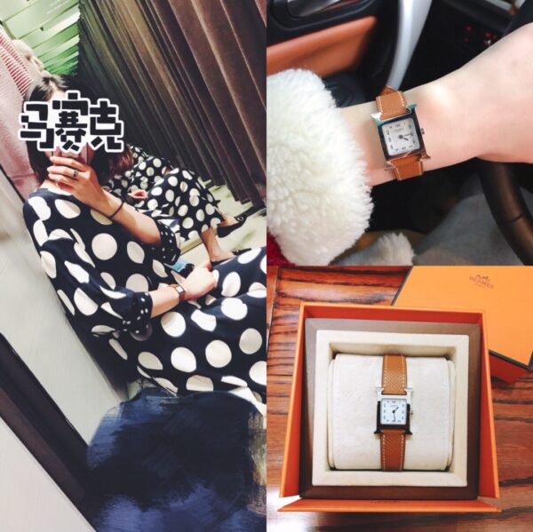 Hermès Heure H Watch (White Dial, Gold Brown Epsom Calf Leather Strap)