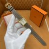 Hermès Heure H Watch (White Dial, Elephant Grey Swift Calf Leather Strap Gold Buckle)