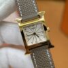 Hermès Heure H Watch (White Dial, Elephant Grey Swift Calf Leather Strap Gold Buckle)