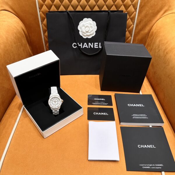 Chanel J12 Series H9540 (Ceramic & 18K Yellow Gold, White Dial)