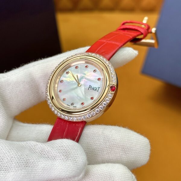 2 Piaget Limelight Movement - Ruby and Mother-of-Pearl Dial with Alligator Strap G0A43090 (Red & White)