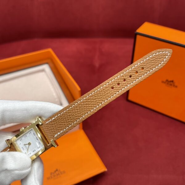 Hermès Heure H Watch (White Dial, Gold Brown Epsom Calf Leather Strap)