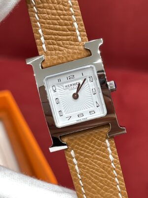 Hermès Heure H Watch (White Dial, Gold Brown Epsom Calf Leather Strap)