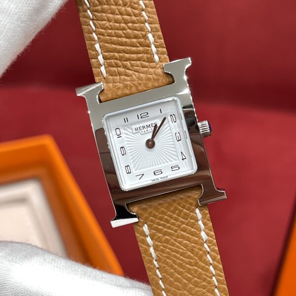 Hermès Heure H Watch (White Dial, Gold Brown Epsom Calf Leather Strap)