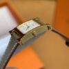 Hermès Heure H Watch (White Dial, Elephant Grey Swift Calf Leather Strap Gold Buckle)