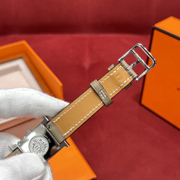Hermès Heure H Watch (White Dial, Elephant Grey Swift Leather Strap)