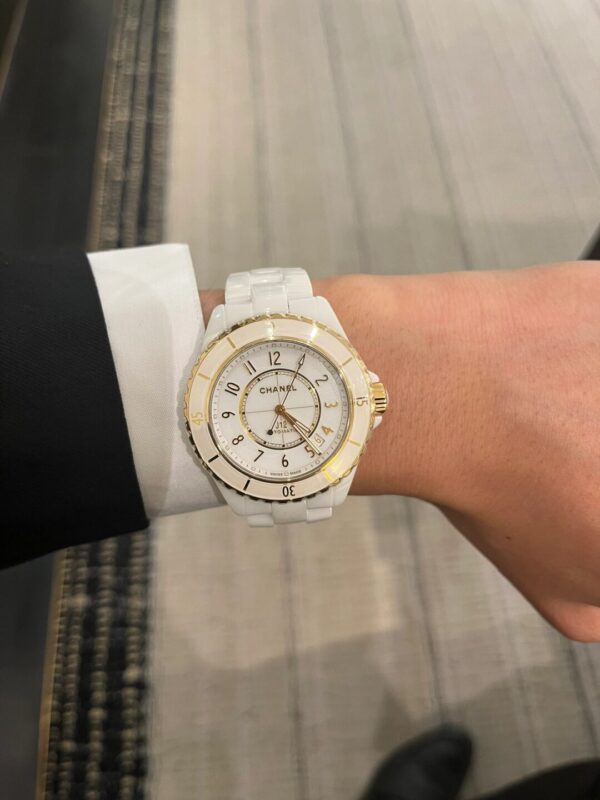 Chanel J12 Series H9540 (Ceramic & 18K Yellow Gold, White Dial)