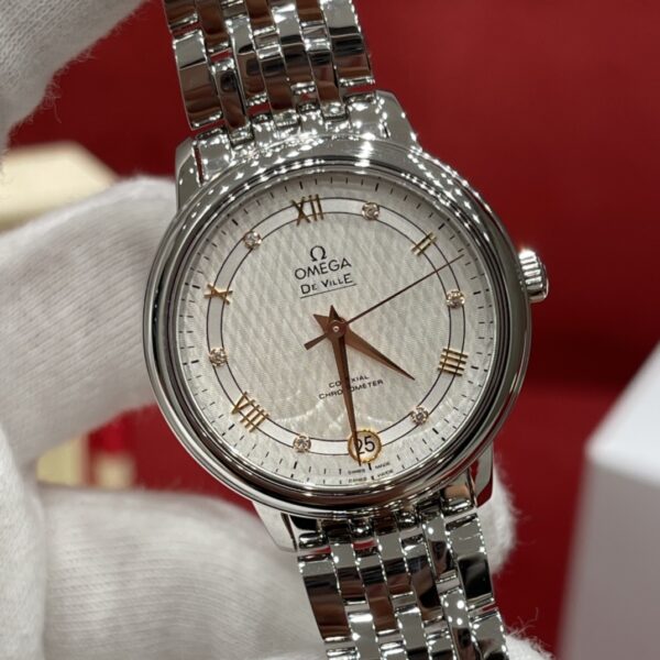 2 Omega De Ville Prestige 424.10.33.20.52.001 (Gold Hands, Silk Dial, Diamond Hour Markers, Stainless Steel Case)