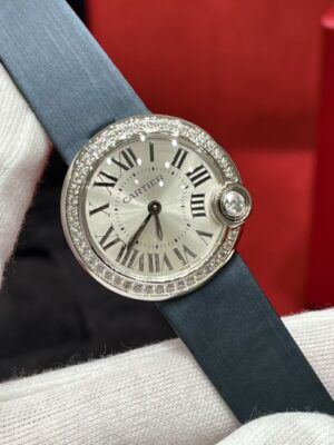 Ballon Blanc de Cartier (30mm, White Dial, Diamond-Set Bezel, Stainless Steel, Leather Strap)