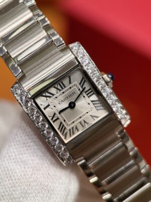 Cartier Tank Française Series Ref. W4TA0020 (Silver Dial, Stainless Steel, with Diamonds)