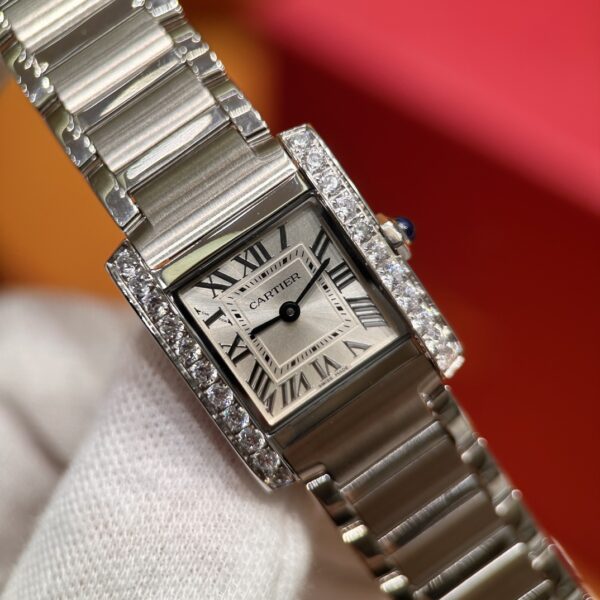 Cartier Tank Française Series Ref. W4TA0020 (Silver Dial, Stainless Steel, with Diamonds)