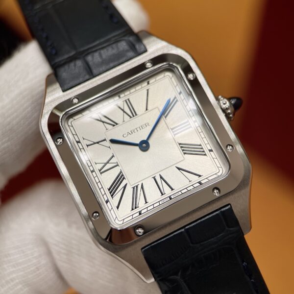 Cartier Santos Series WSSA0022 (Large Size, Stainless Steel with Blue Crocodile Leather Strap)