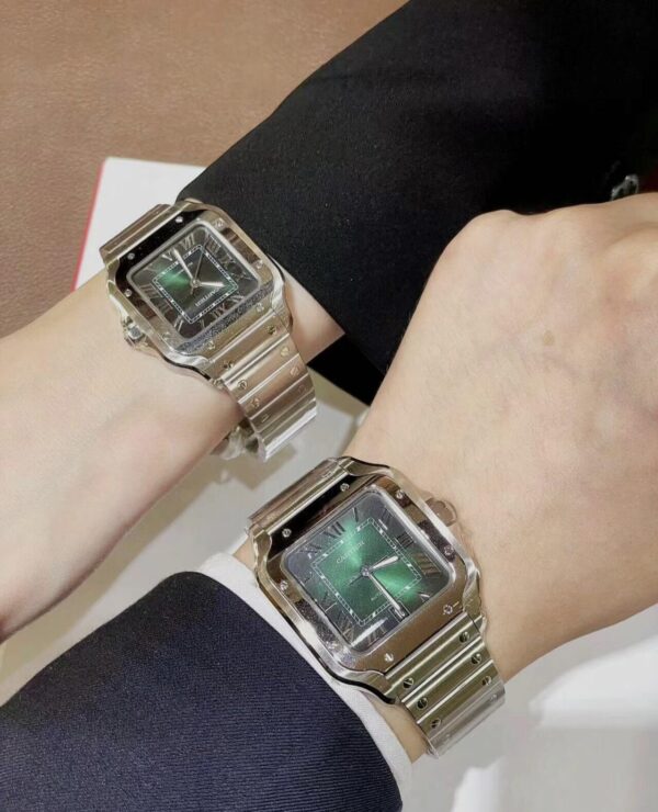 Cartier Santos Series WSSA0061 (Medium Size, Stainless Steel, Smoky Green Dial)