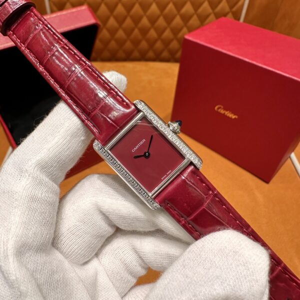 Cartier Tank Series W4TA0022 (Small Size, Red Dial, Red Crocodile Leather Strap, 40 Diamonds)