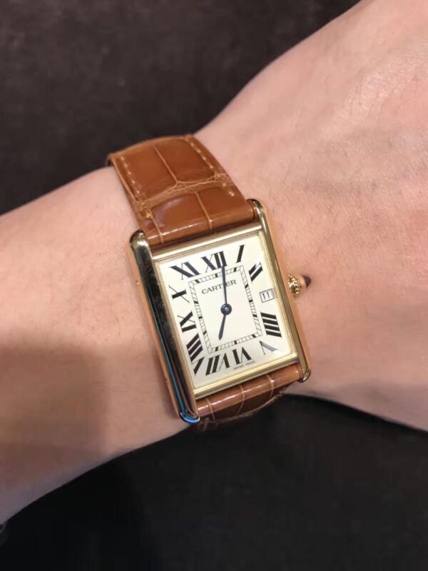 Cartier Tank Series W1529756 (Small Size, 18K Gold, Pearl Silver Dial, Brown Crocodile Leather Strap)