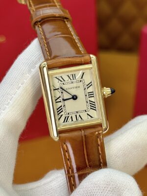 Cartier Tank Series W1529856 (Small Size, 18K Gold, Pearl Silver Dial, Brown Crocodile Leather Strap)