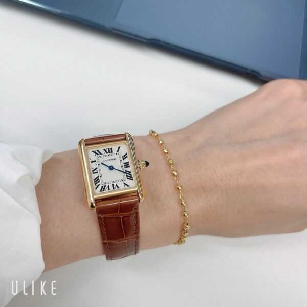 Cartier Tank Series W1529856 (Small Size, 18K Gold, Pearl Silver Dial, Brown Crocodile Leather Strap)