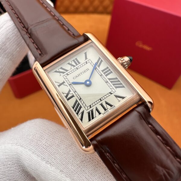 Cartier Tank Series W1529856 (Small, Stainless Steel, Pearl Silver Dial, Brown Crocodile Leather Strap)